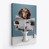 3372CUK2 dog on the toilet reading the newspaper canvas personalised presents for dog owners