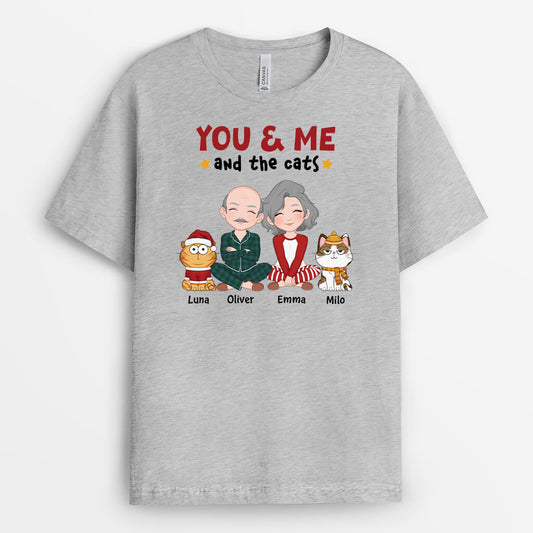3378AUK2 you me and the cats personalised christmas t shirt for cat lovers