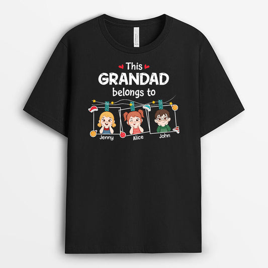 3385AUK1 this grandad belongs to grandkids christmas t shirt personalised gift for grandad