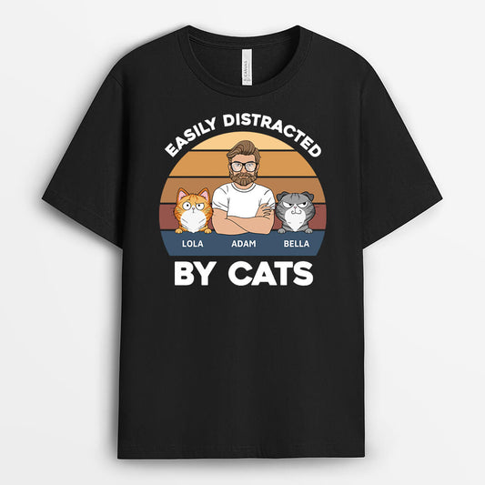 3391AUK2 easily distracted by cats t shirt personalised gifts for cat lovers
