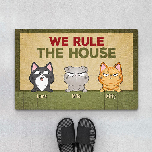 3408DUK1 we rule the house doormat personalised gifts for cat lovers