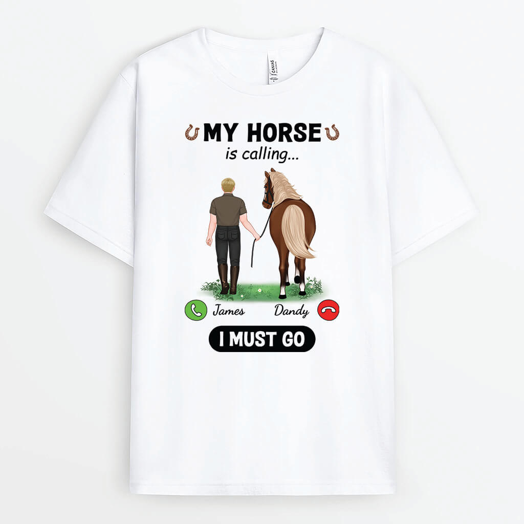 3426AUK1 my horse is calling i must go mens t shirt personalised gifts for horse lovers