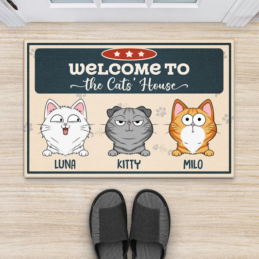 3428DUK2 welcome to the cat house doormat personalised gifts for cat lovers