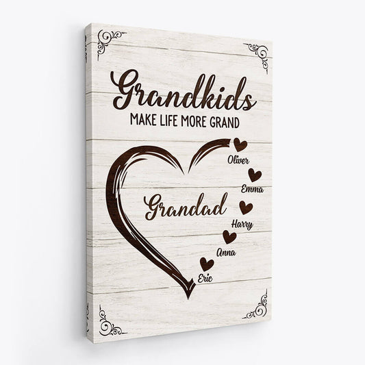3443CUK2 heart grandkids make life more grand canvas personalised gifts for grandparents