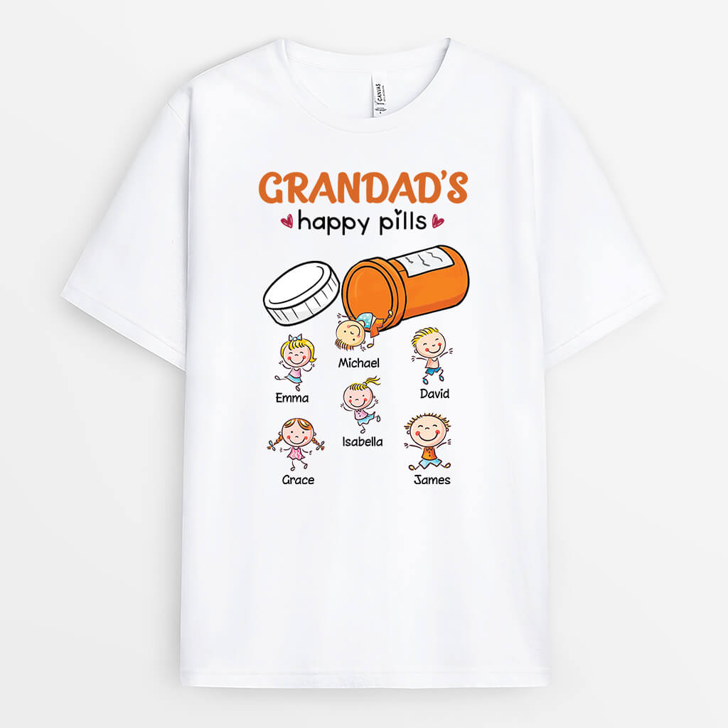 3453AUK1 grandads happy pills t shirt personalised gifts for grandad