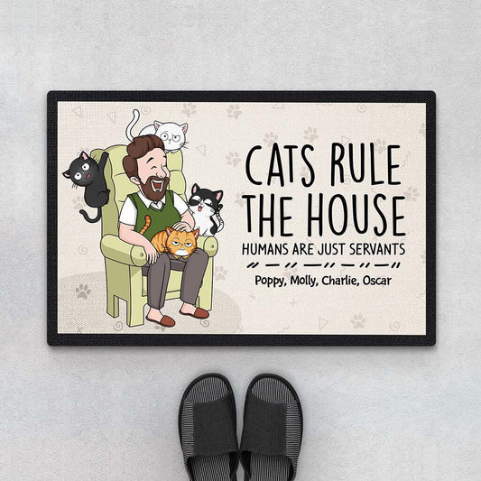 3484DUK1 cat rules the house doormat personalised gifts for cat dad