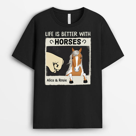 3487AUK1 life is better with horses t shirt personalised gifts for her
