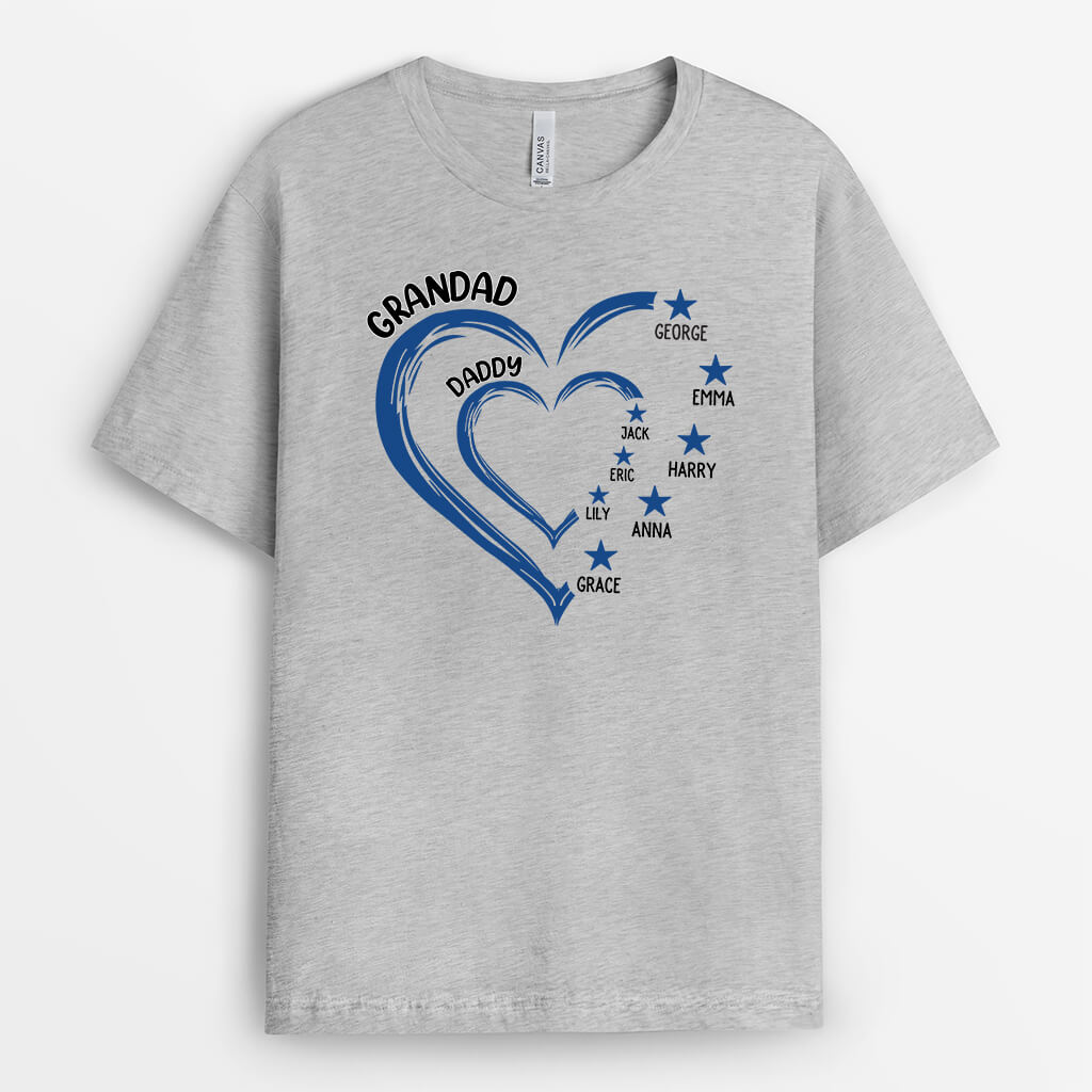 3525AUK1 grandad with family hearts stars t shirt personalised gifts for grandad