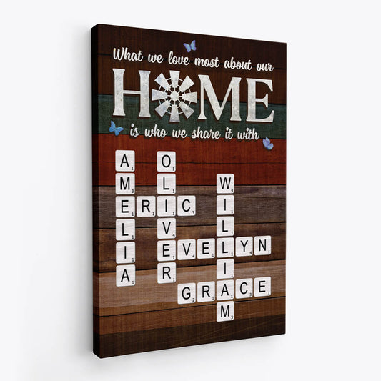 3526CUK2 what we love most about our home is who we share it with personalised canvas for family