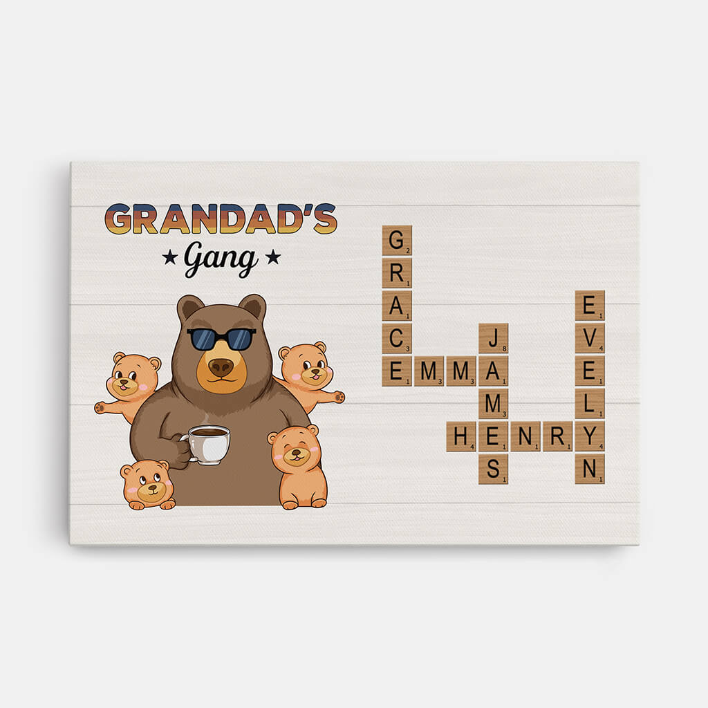 3527CUK1 grandads gang bear crossword theme canvas personalised gifts for grandad