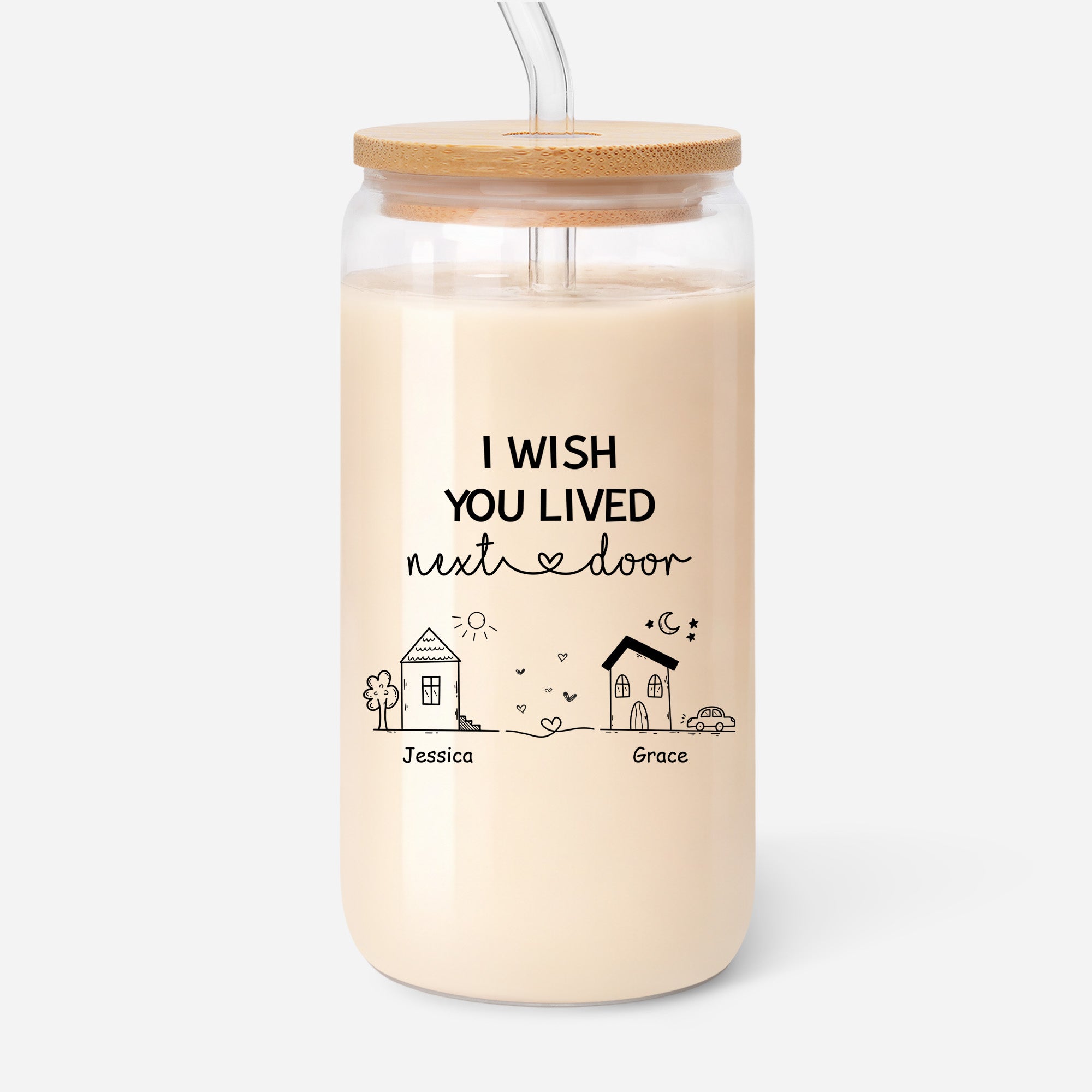 3535AUK1 personalised i wish you lived next door glass cup for friends 3535at6l5a
