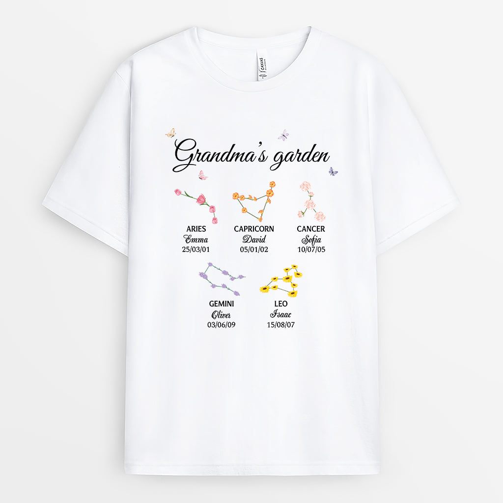 3537AUS1 grandmas garden zodiac flower t shirt personalised gifts for grandma