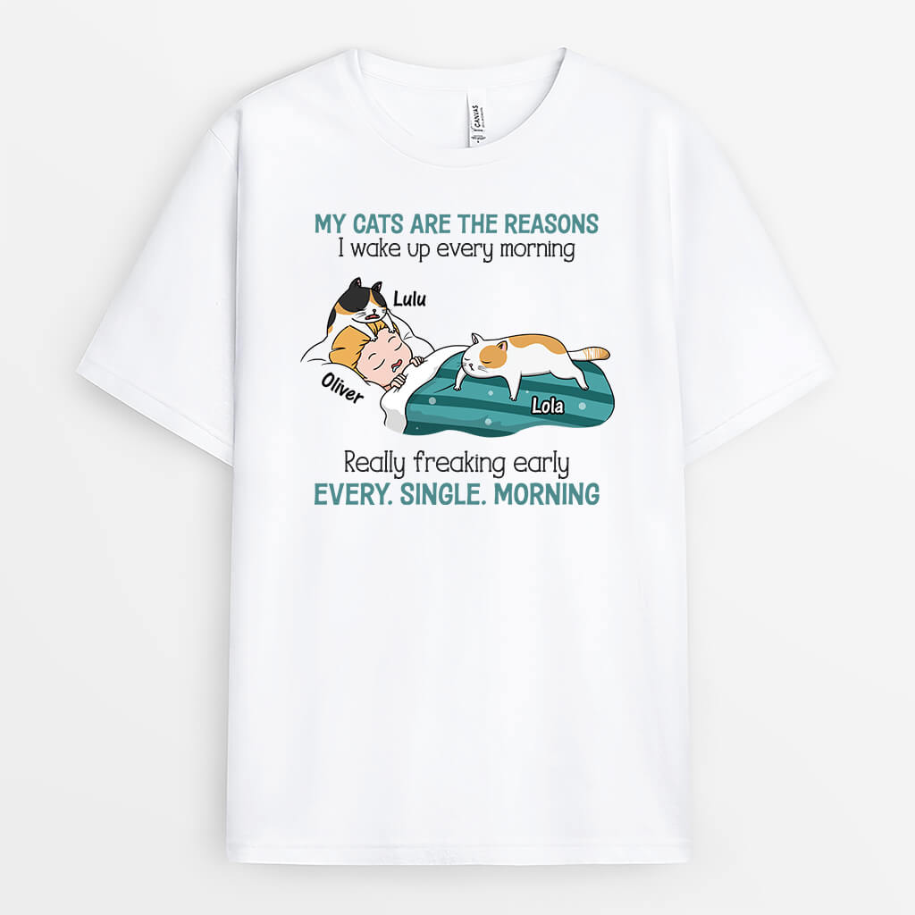 3543AUK1 my cat is the reason i wake up every morning t shirt personalised gifts for cat lovers