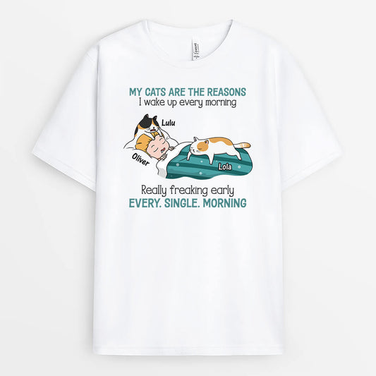 3543AUK1 my cat is the reason i wake up every morning t shirt personalised gifts for cat lovers