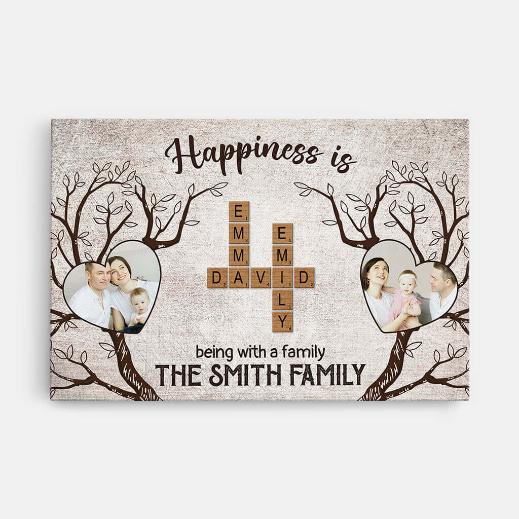 3549CUK1 happiness is being with a family tree canvas personalised gifts for parents