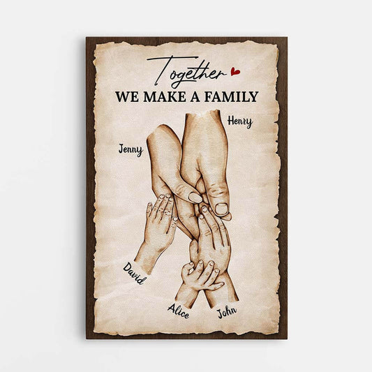 3563CUK1 together we make a family personalised family holding hands canvas