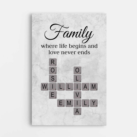 3591CUK1 family where life begins and love never ends custom crossword canvas print