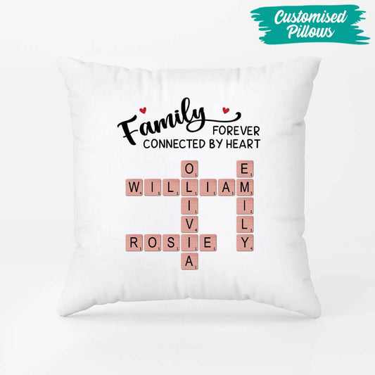 3592PUK2 family forever connected by heart crossword pillow family personalised gifts