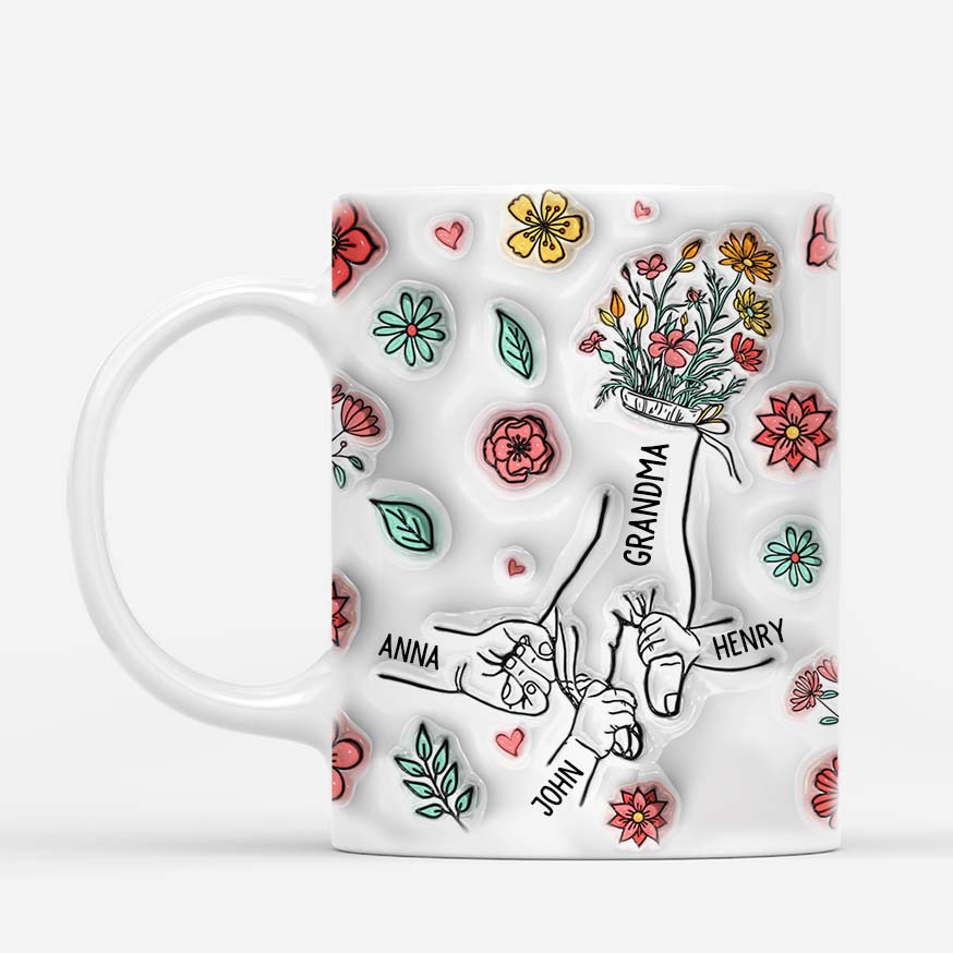 3606MUK2 grandma mummy holding hands flower 3d mug personalised presents for nanny mum