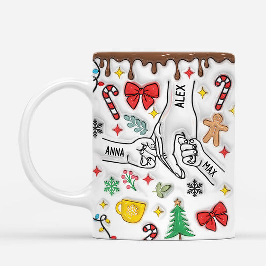 3621MUK2 christmas holding hands 3d inflated effect mug personalised gifts for mum