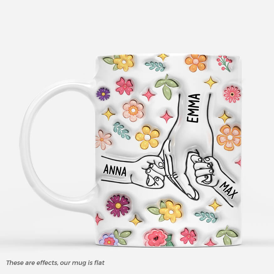 3626MUK1 holding hands flower 3d inflated effect mug personalised mum gifts