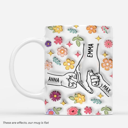 3626MUK1 holding hands flower 3d inflated effect mug personalised mum gifts