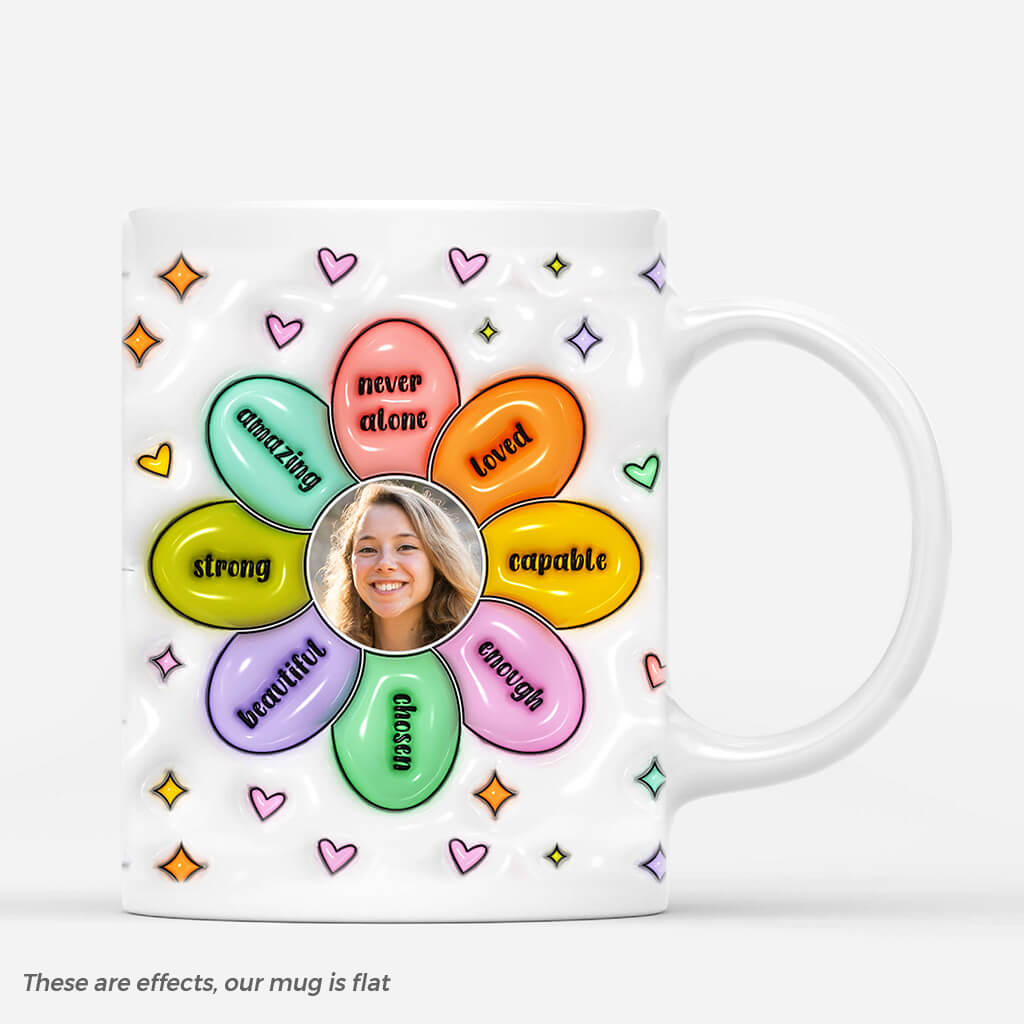 3631MUK1 flower of affirmations 3d inflated effect mug personalised photo mug for him and her