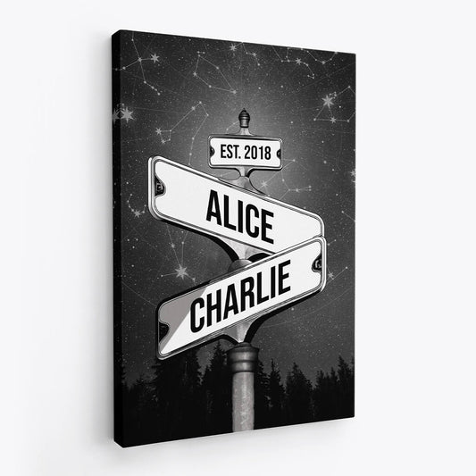3674CUK2 name vintage street sign star canvas personalised presents for couple
