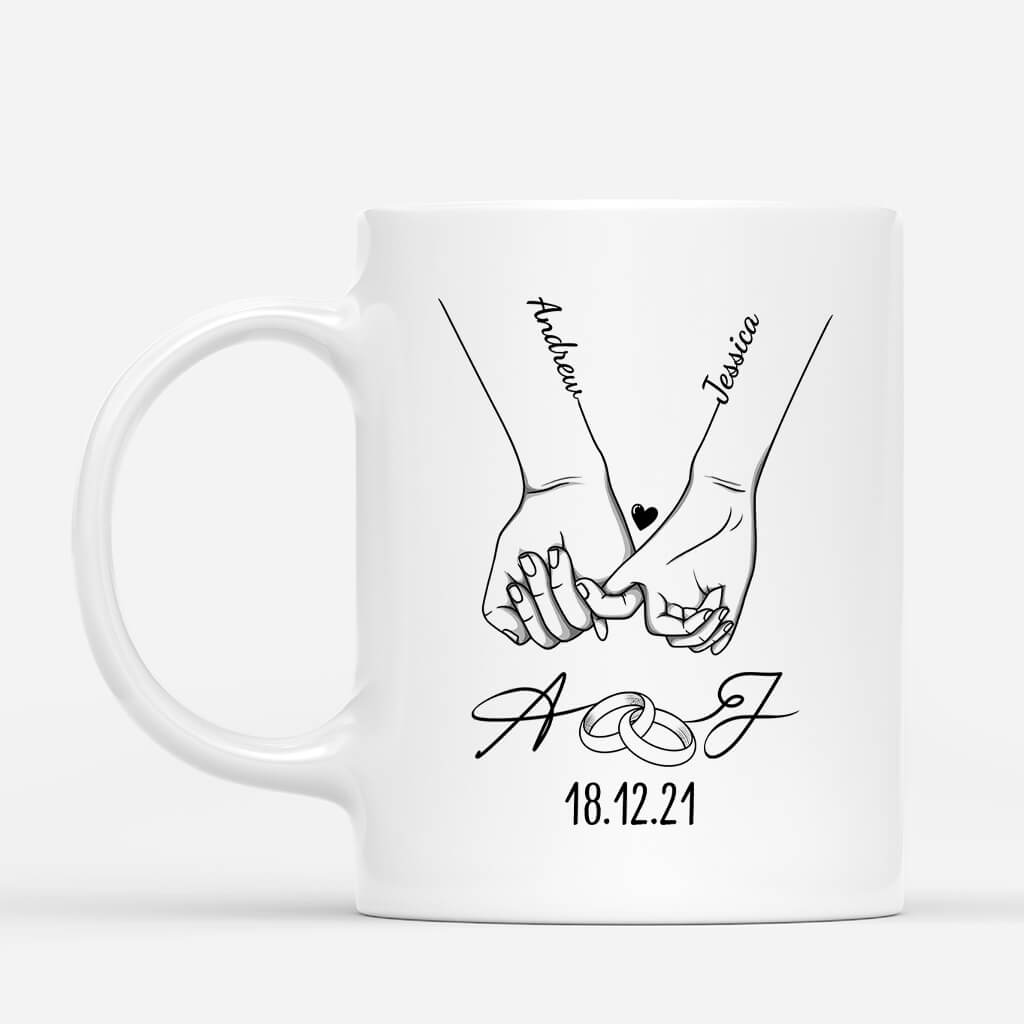 3705MUK1 couple holding hands wedding anniversary initials mug customised mug for couple