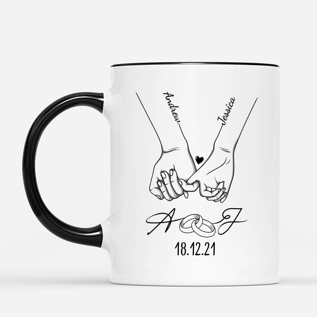 3705MUK2 couple holding hands wedding anniversary initials mug customised mug for couple