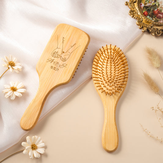3705QUS2 personalized bamboo hair brush wedding anniversary gifts for couples 3705qsp0g