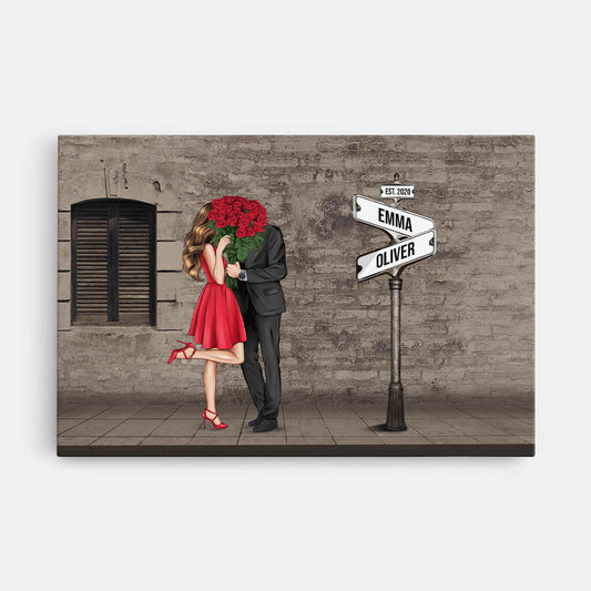 3729CUK1 vintage street sign kissing couple canvas personalised presents for couple