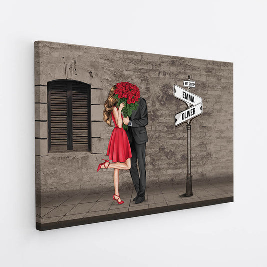 3729CUK2 vintage street sign kissing couple canvas personalised presents for couple