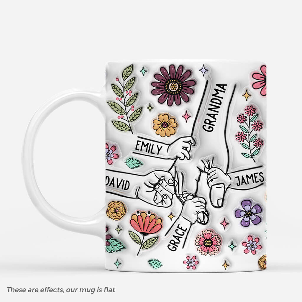 3764MUS1 personalised holding grandmas hand 3D inflated effect mug