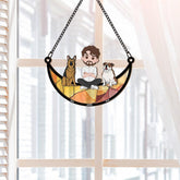 3795UUS2 girl and dog sitting on the moon personalized window hanging suncatcher ornament gifts for dog lovers 3795U5H0C