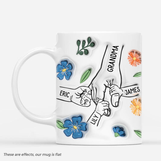 3805MUS1 holding grandmas hand 3d inflated effect floral mug personalized grandma gifts 3805M3K5A