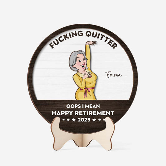 3817QUS1 fucking quitter oops i mean happy retirement wooden plaque personalized retirement gifts for her 3817Q5L7A