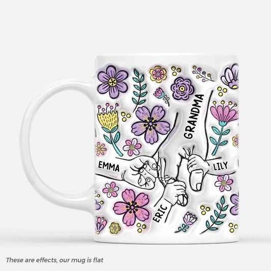 3822MUS1 holding grandmas hand purple floral 3d inflated effect mug personalized gifts for grandmas 3822M6M5A
