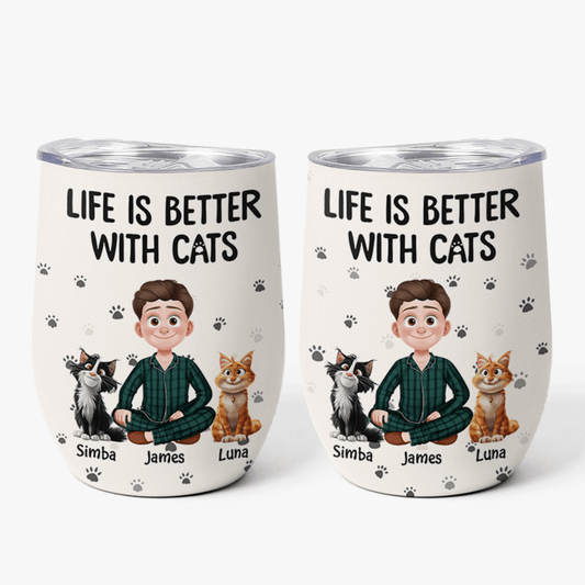 3903TUS1 personalized cat owner gifts_ life is better with cats wine tumbler_ 3903T