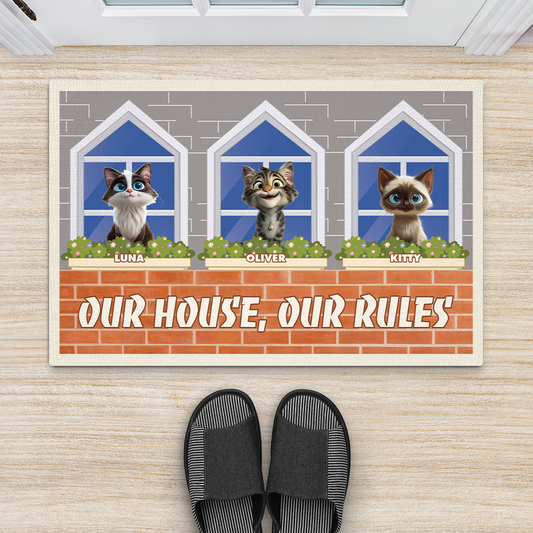4198DUS2 personalized gifts for cat lover we rule the house doormat 4198DKH5D