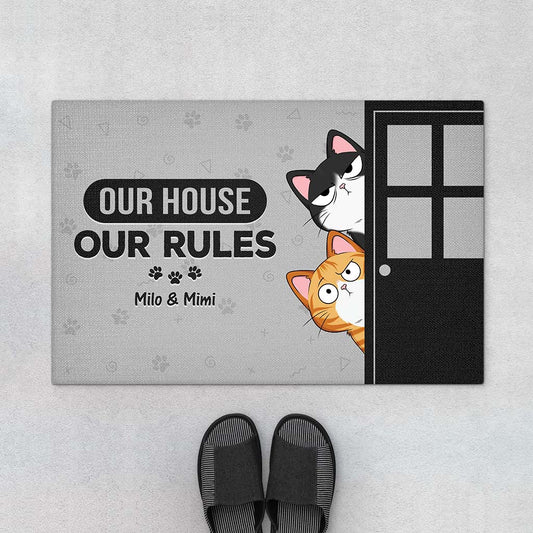 4208DUS1 funny personalized cat lover gifts our house our rules doormat 4208D5M8D