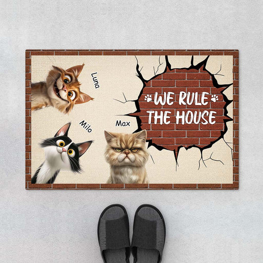 4264DUS1 custom cat doormat funny cat lover gifts we rule the house 4264DTT5D