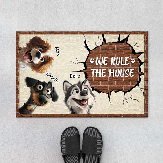 4264DUS1 personal gifts for dog lovers funny dog doormat we rule the house 4264D