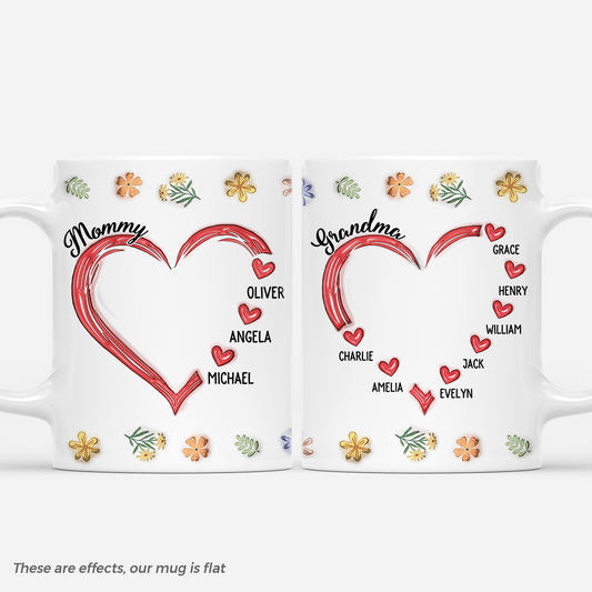 4304MUS1 3d printing effect personalized grandma mom gifts heart 3d mug 4304M