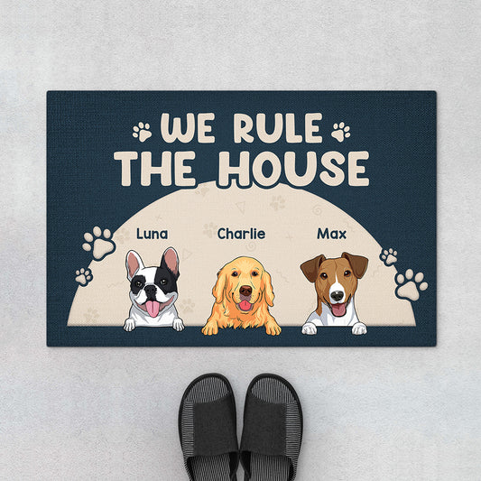 4340DUS1 personalized funny dog doormat we rule the house 4340D5M8C