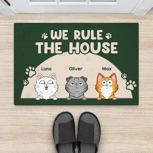4340DUS2 personalized funny cat doormat we rule the house 4340D