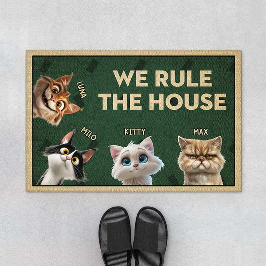 4344DUS1 funny personalized gifts we rule the house cat welcome mat 4344DTT5D