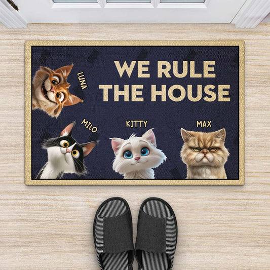 4344DUS2 funny personalized gifts we rule the house cat welcome mat 4344DTT5D