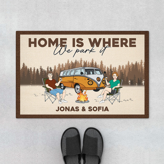 4385DUS1 personalized camping gifts home is where we park it doormat_ 4385DTT8G