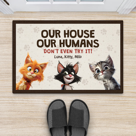 4438DUS2 custom cat doormat funny cat gifts our house our humans 4438D